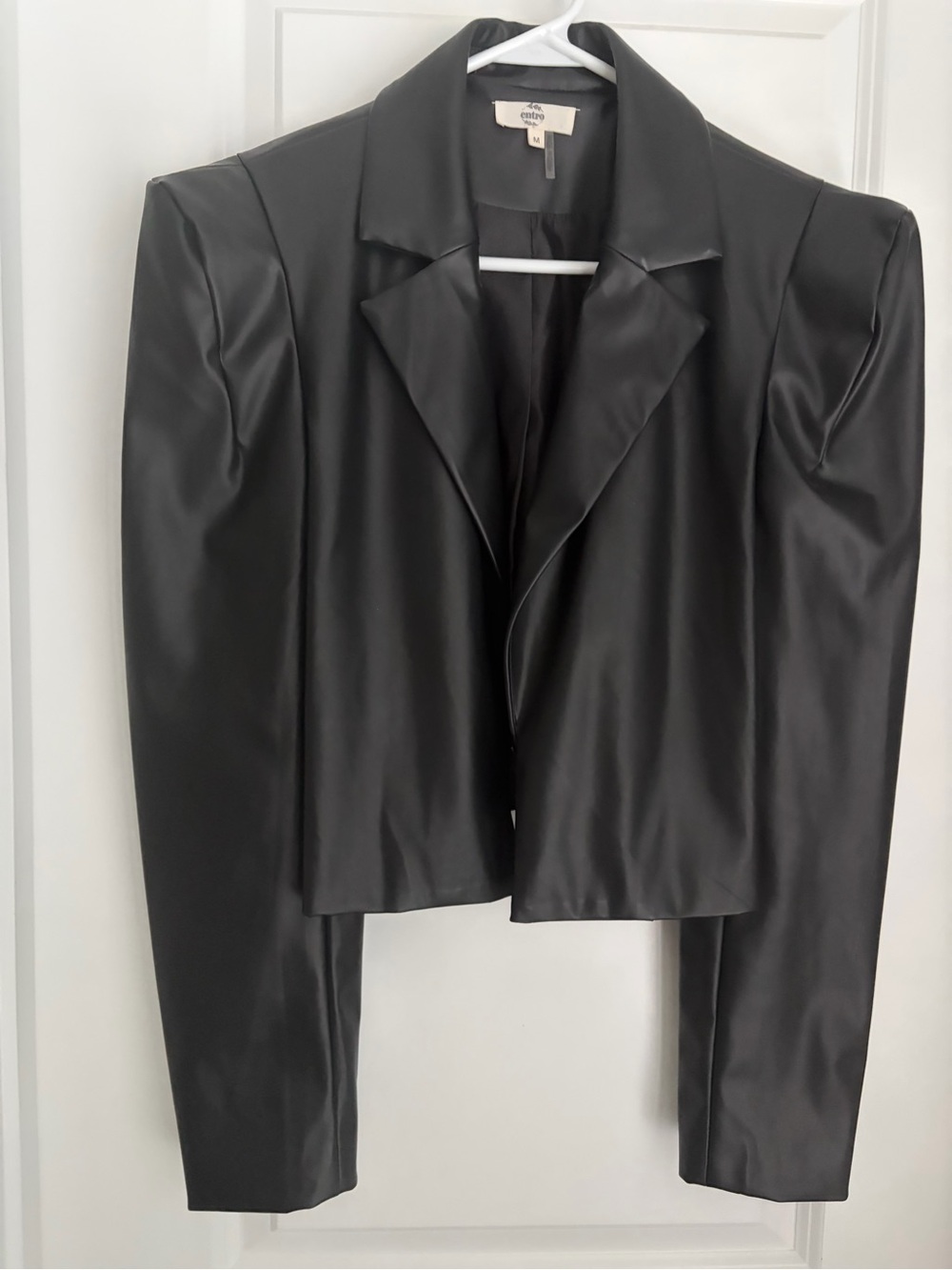 entro Black Faux Leather Cropped Blazer